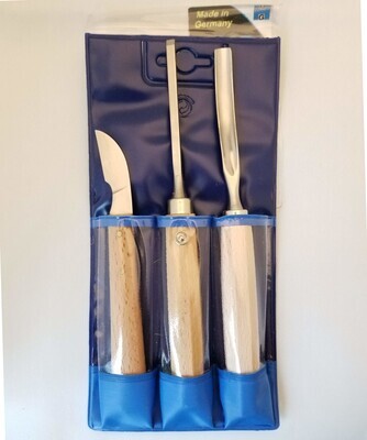 Deluxe Set of MHG Wood Carving Knives in plastic pouch—contains: 1400.52, 1472.04, 1585.08