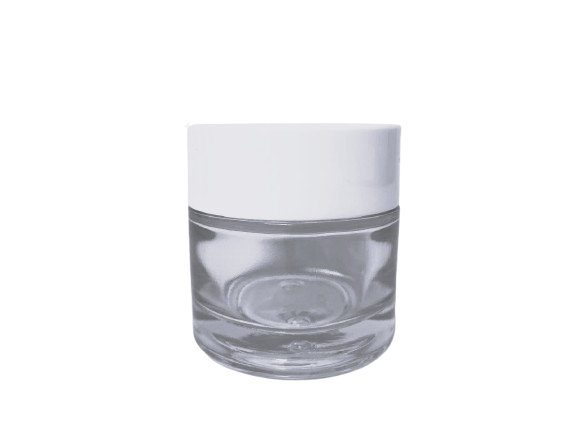 Tarro vidrio transparente 50 ml con tapa blanca