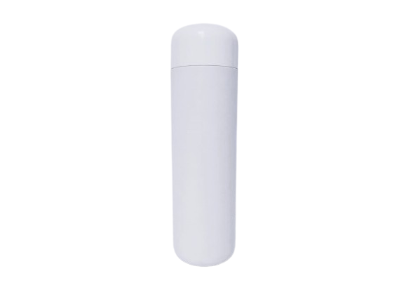 Botella plástico cilíndrica 520 ml blanca con tapa doble faldón blanca.