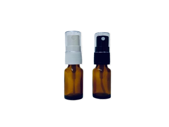 ​Frasco topacio 10 ml PP18 con atomizador blanco y negro