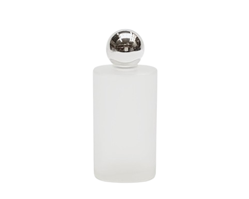 Frasco &quot;Oval&quot; 50 ml matizado con tapa bola metalizada plata