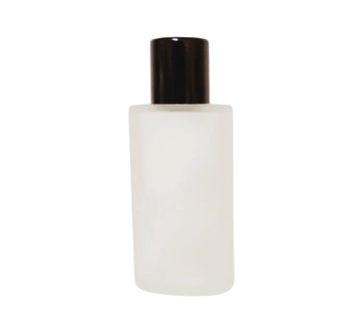 Frasco &quot;Oval&quot; 50 ml matizado con tapa roscada negra y goteador