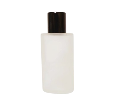 Frasco &quot;Oval&quot; 50 ml matizado con tapa roscada negra y goteador