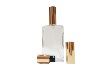 Frasco &quot;Broadway&quot; 50 ml con atomizador metalizado oro