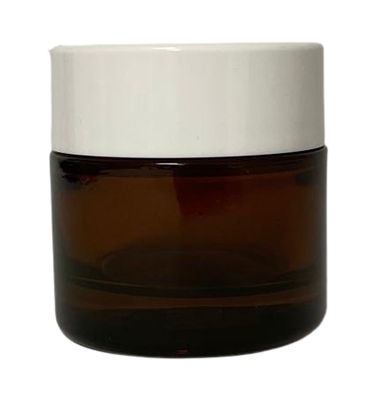 Tarro vidrio topacio 50 ml con tapa blanca