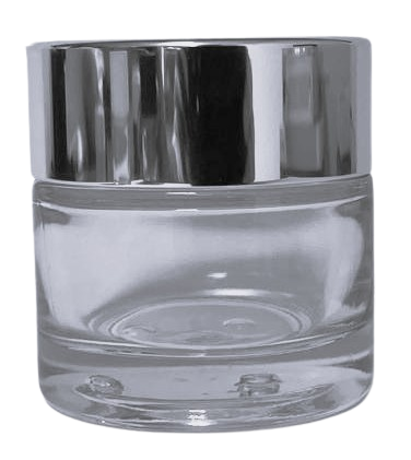 Tarro vidrio transparente 50 ml con tapa plata brillo