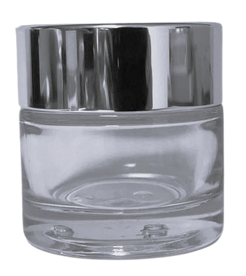 Tarro vidrio transparente 50 ml con tapa plata brillo