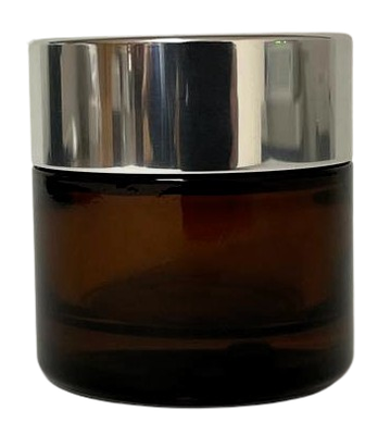 Tarro vidrio topacio 50 ml con tapa plata brillo