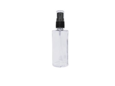 Frasco vidrio Minerva transparente 50 ml con dosificador negro.