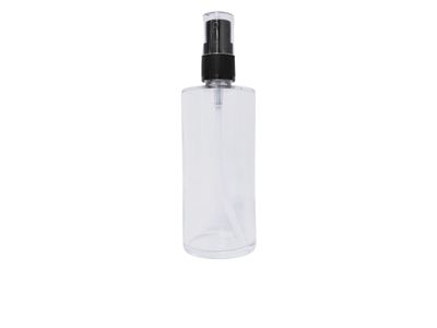 Frasco vidrio Minerva transparente 100 ml con dosificador negro.