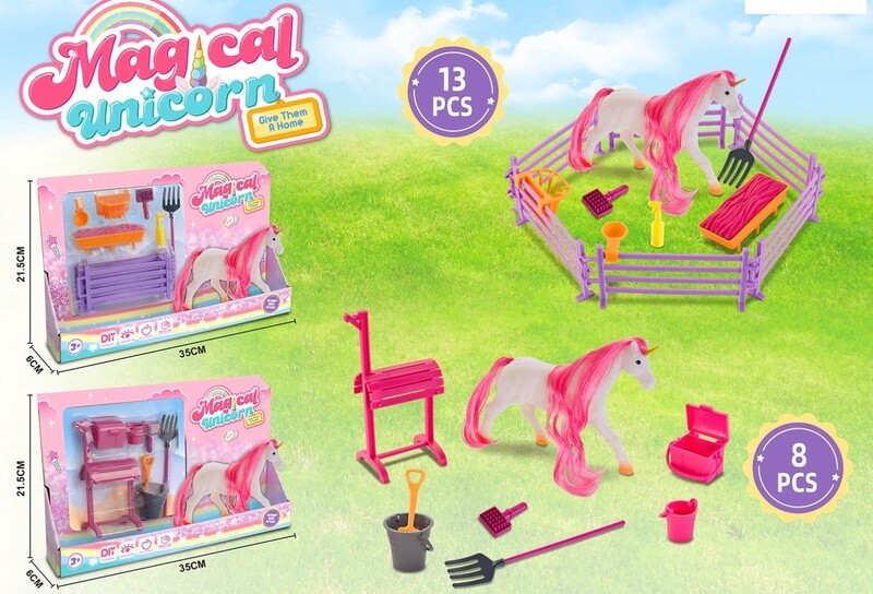 IDT017203 PINK &amp; PURPLE HORSE RANCH PLAYSET 13 PCE 2 ASTD