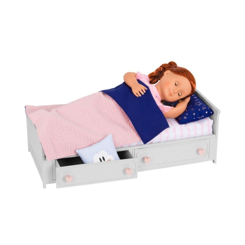IDT015299 OG PLASTIC DOLL BED W/ BUILT-IN STORAGE DRAWERS