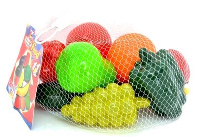 IDT010549 FRUIT & VEGETABLES PLAY FOOD SET IN NET BAG 11 PCE