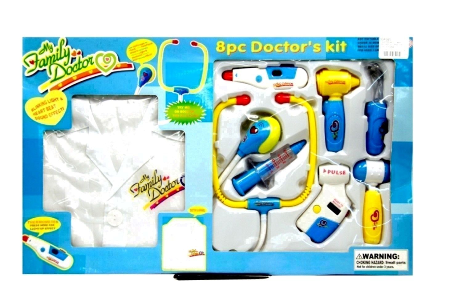IDT004585 ELECTRONIC DOCTOR SET BLUE W/ UNIFORM 8 PCE