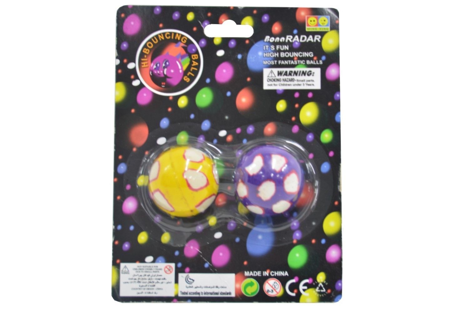IDT014499 2PC SPOTTED BOUNCING BALLS ON CARD