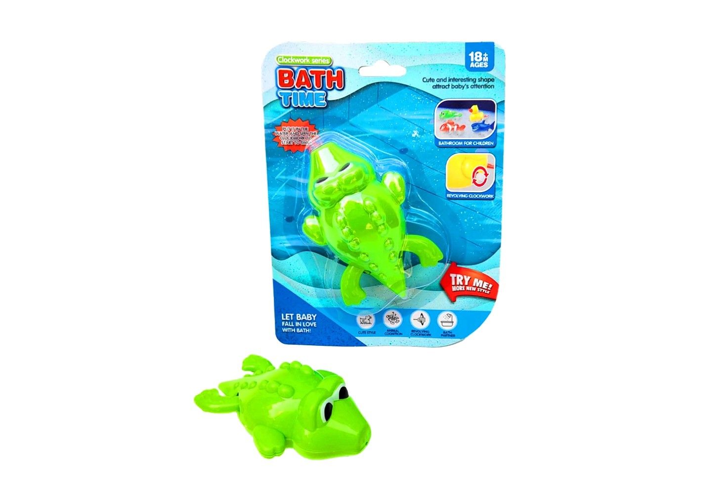 IDT017547 BATH TIME WIND-UP CROCODILE ON CARD
