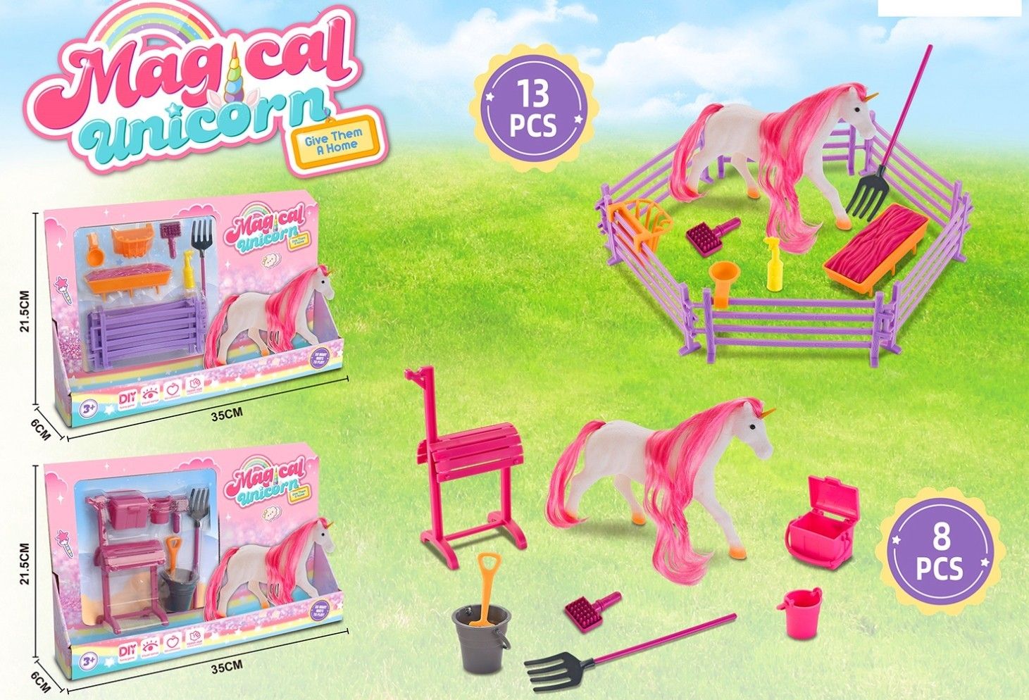 IDT017203 PINK &amp; PURPLE HORSE RANCH PLAYSET 13 PCE 2 ASTD