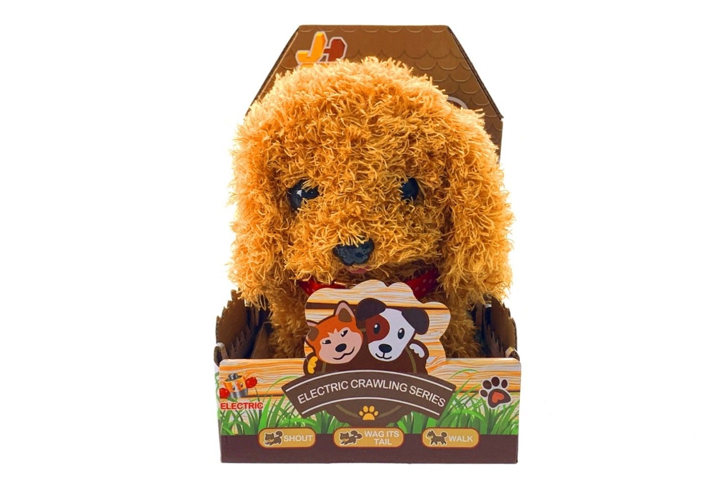 IDT016449 ELECTRIC CRAWLING PUSH DOG - BROWN BICHON