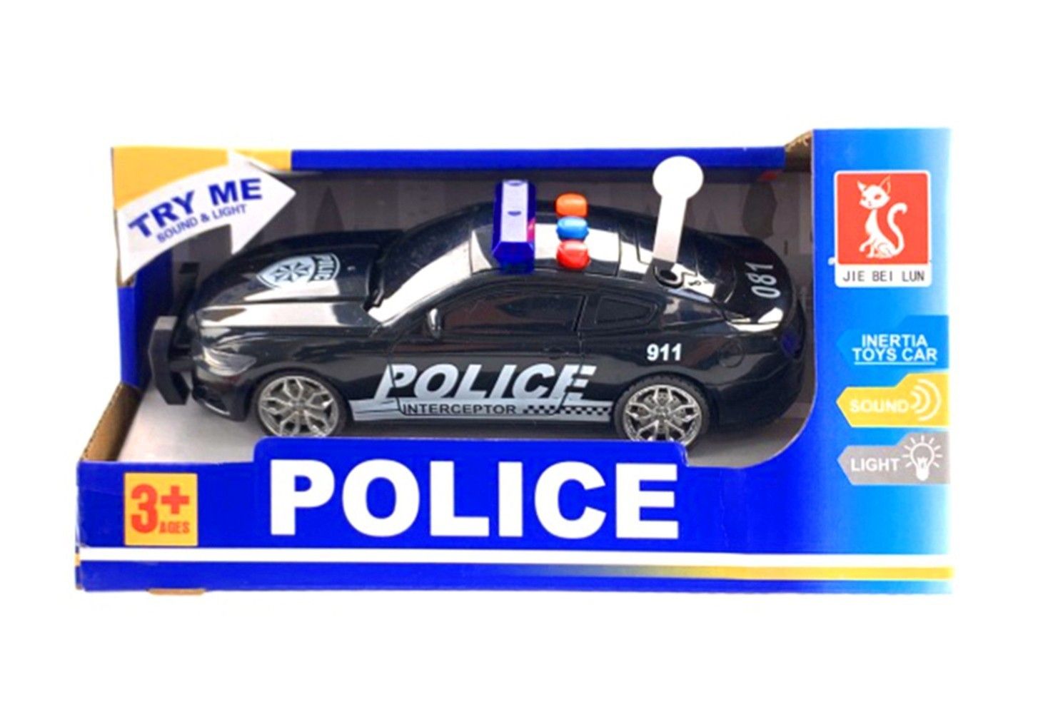 IDT017827 FRICTION POLICE CAR W/LIGHT &amp; SOUND BLACK