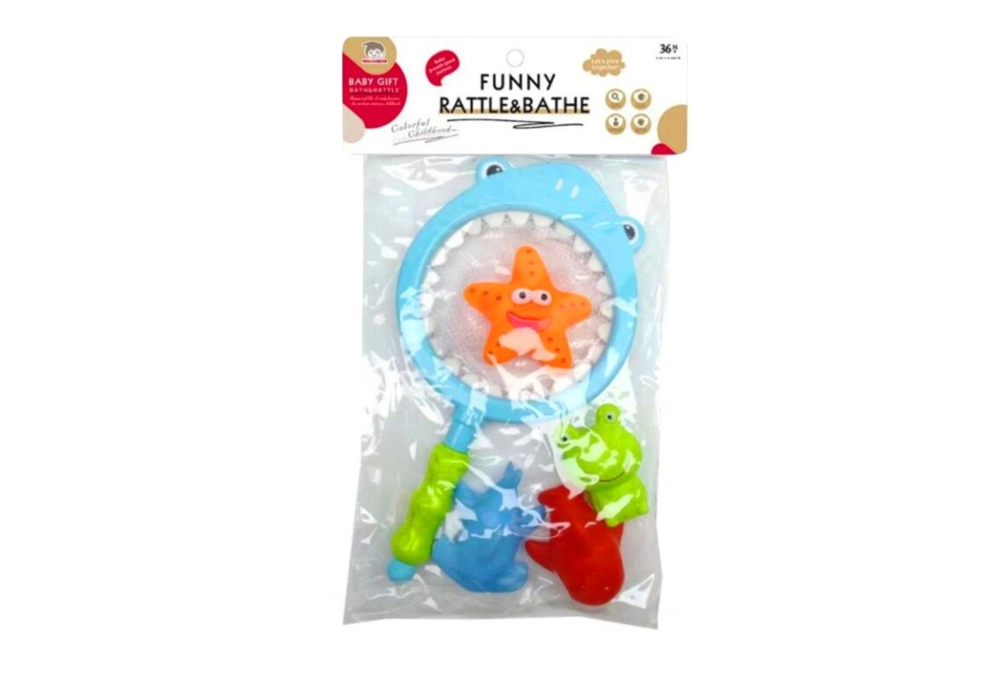 4 PCE SEA ANIMALS BATH TOYS W/NET IN BAG