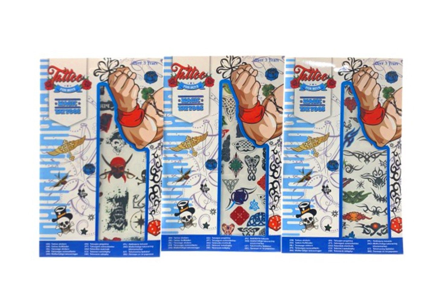 COLOURFUL BOY TATTO STICKERS IN WINDOW BOX 3ASTD