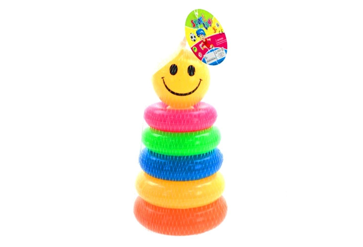 7 PCE STACKING RAINBOW TOWER W/SMILEY BALL IN NET BAG