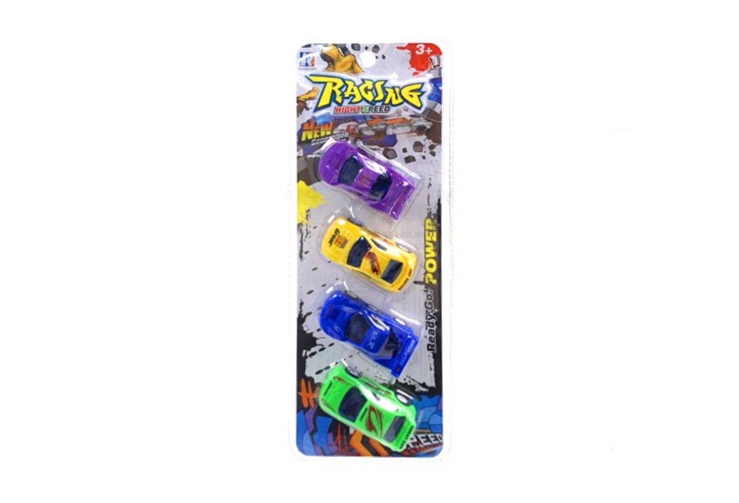 4 PCE PULLBACK RACING HIGH SPEED CAR SET IN CLAMSHELL