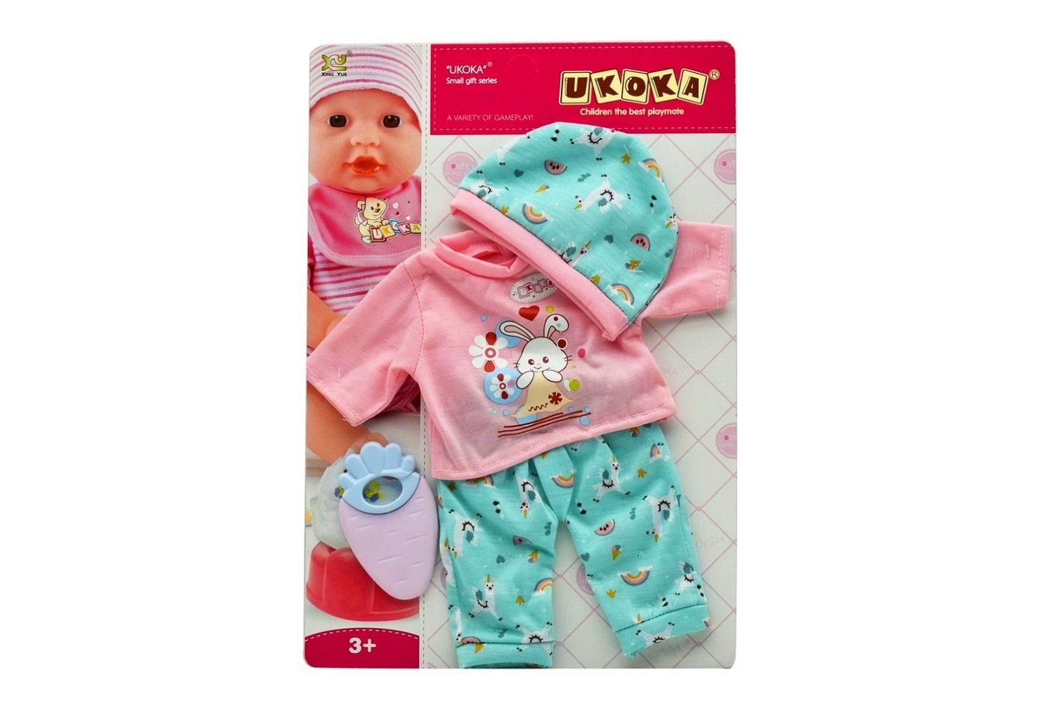 16INCH UKOKA HAT &amp; BUNNY PRINTED TOP OUTFIT