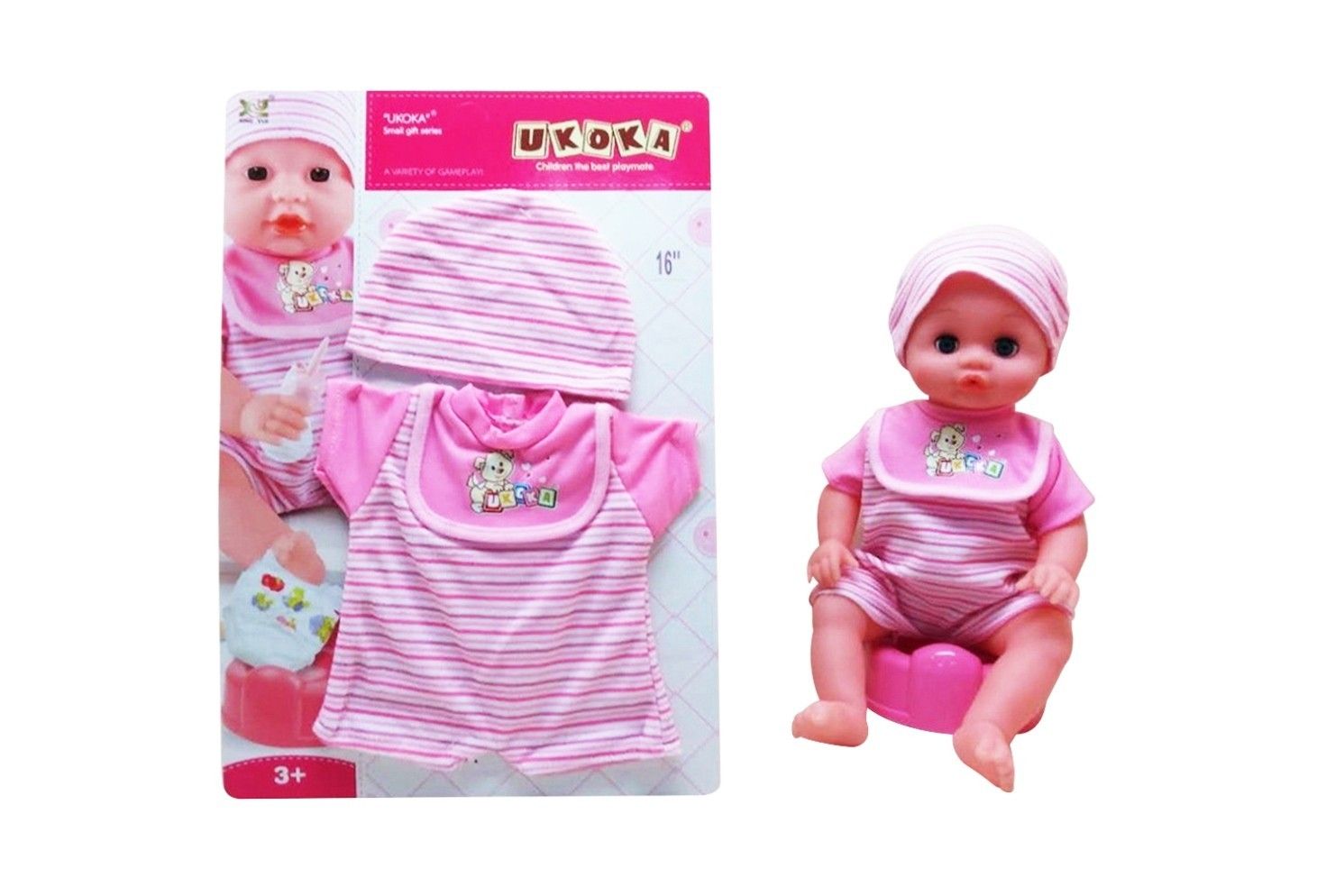 16INCH UKOKA HAT &amp; STRIPED JUMPSUIT OUTFIT
