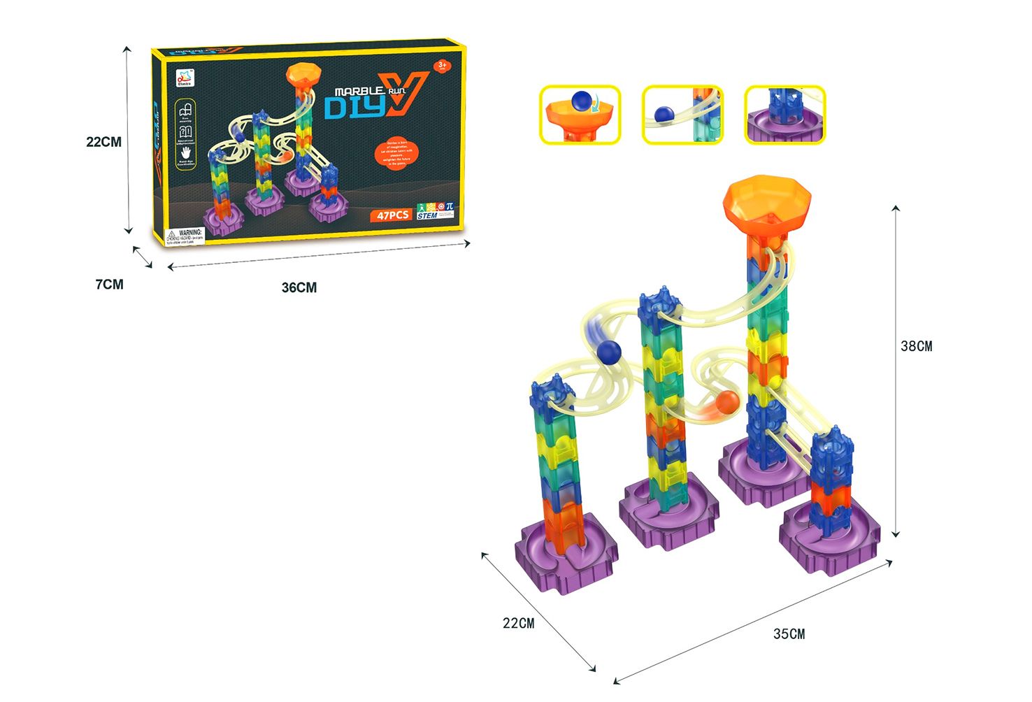 MARBLE RUN BUILDING BLOCK SET IN PRITED BOX 47PCE