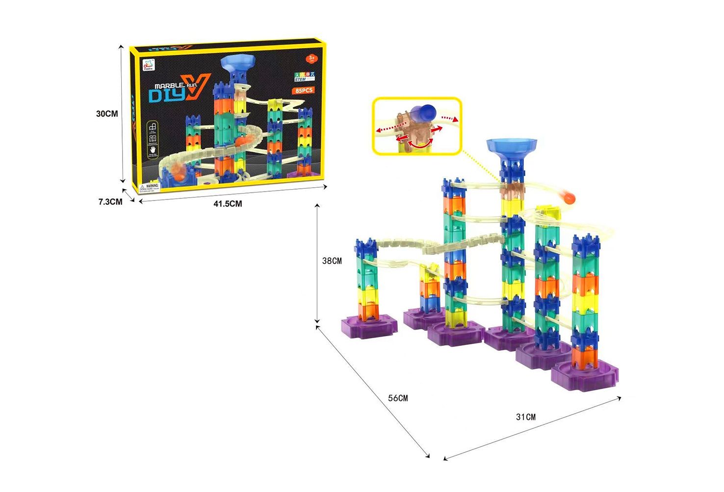 MARBLE RUN BUILDING BLOCK SET IN PRITED BOX 85PCE