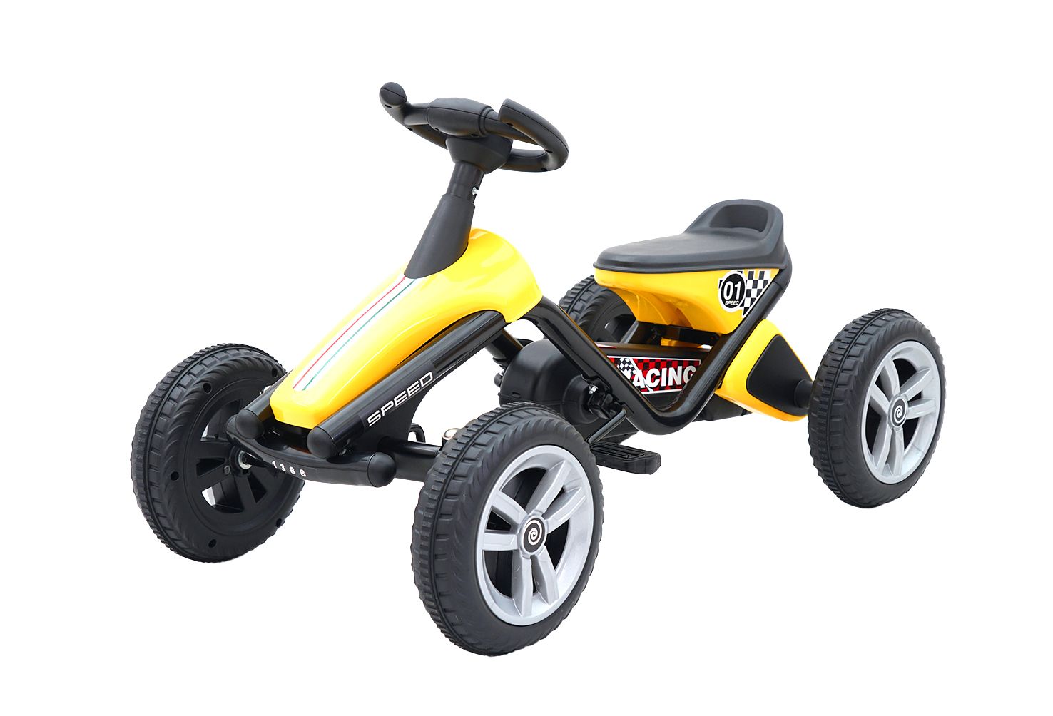 YELLOW IN COLOUR GO-KART W/PLASTIC WHEELS