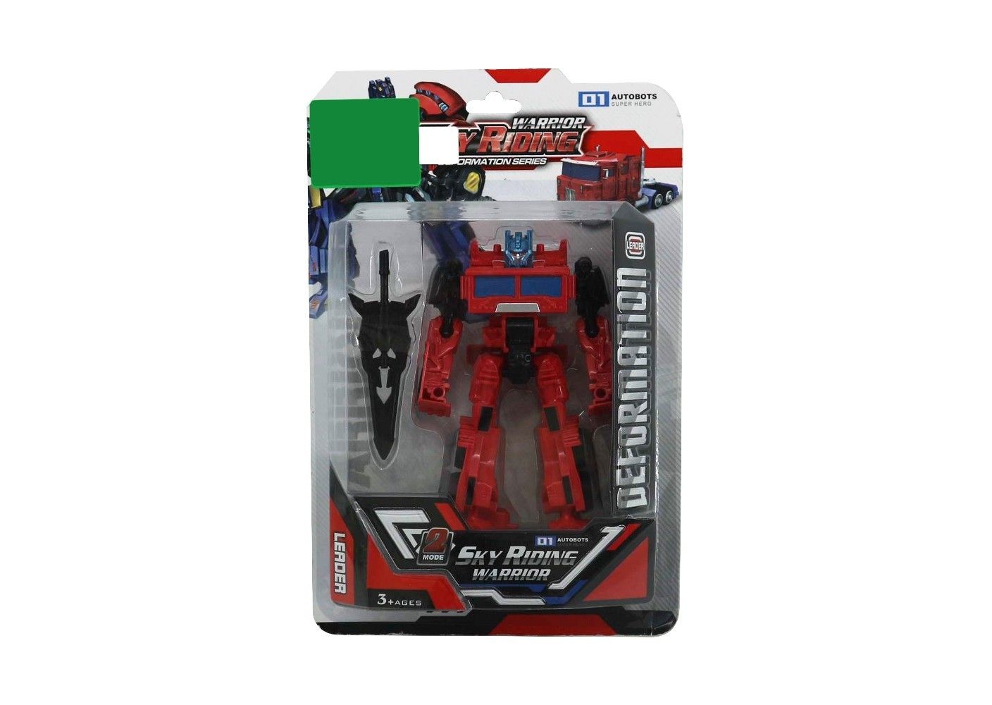 TRANSFORMER ROBOT IN BLISTER CARD RED W/SWORD
