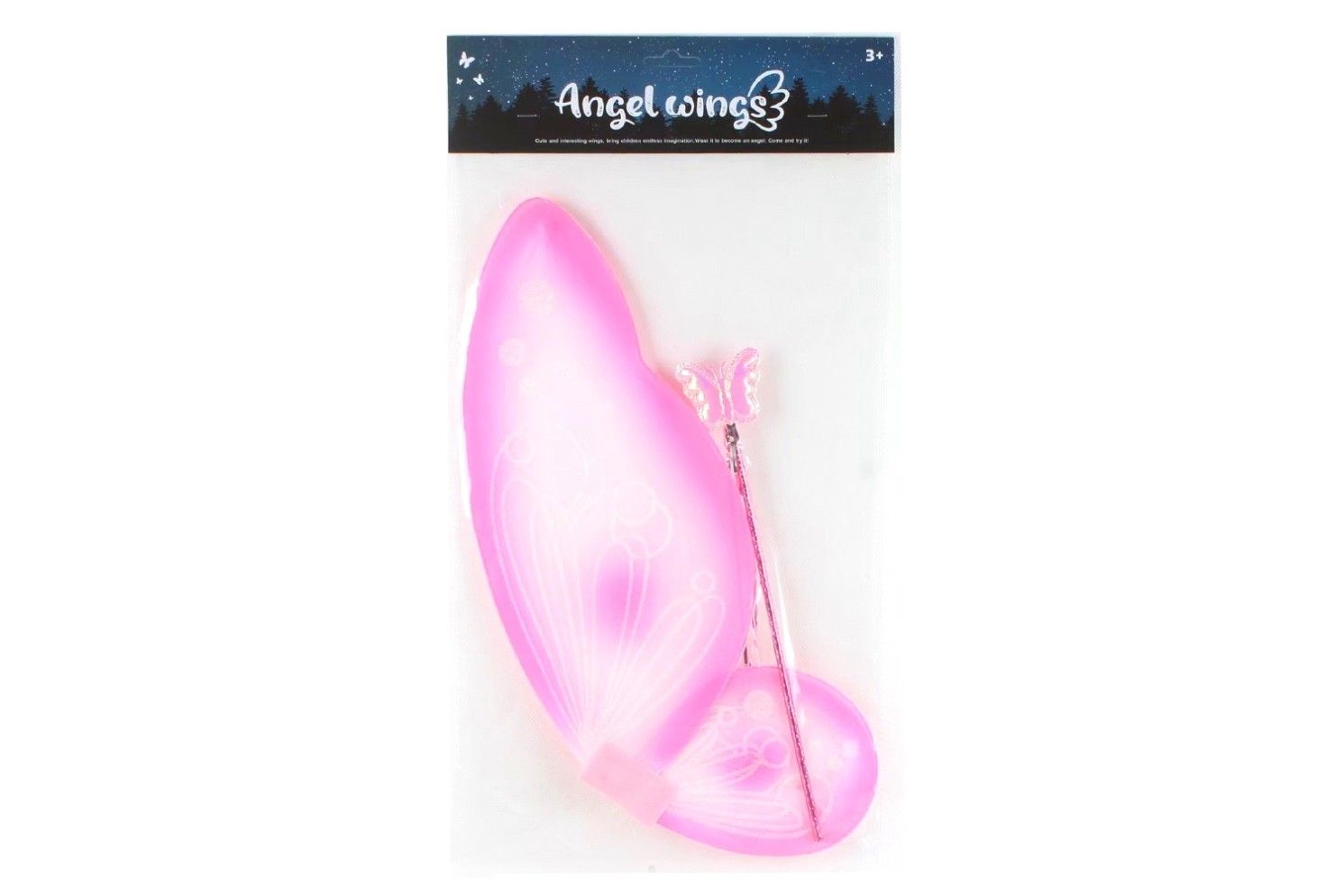 BUTTERFLY WINGS W/WAND DRESS UP SET IN HEADER BAG PINK