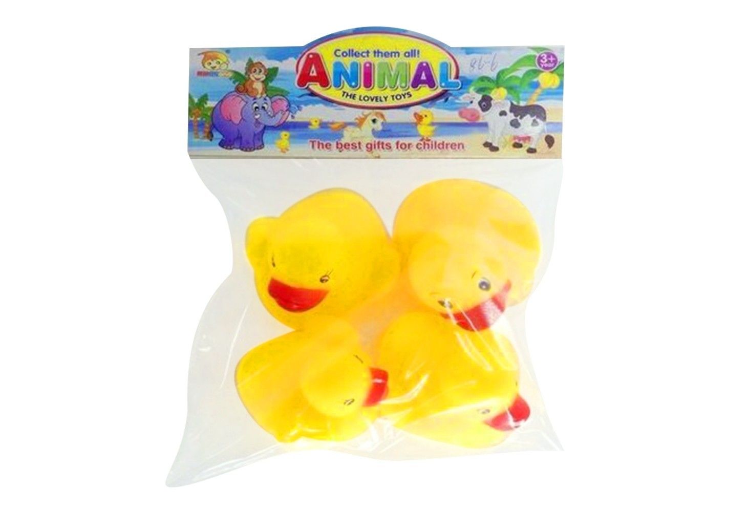 4 PCE YELLOW DUCKS BATH TOYS IN BAG