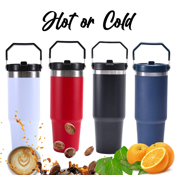 30 Oz Travel Tumbler w/ Handle &amp; Flip Spout