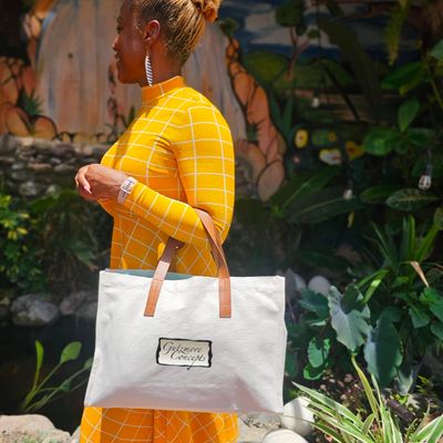 Leather Handle Tote Bag