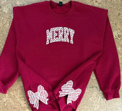 Split Side Bow Embroidered Sweatshirt