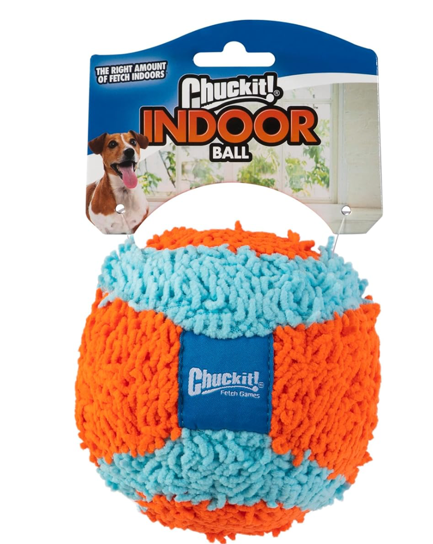 Chuckit Indoor Fetch Ball Dog Toy (4.75 Inch), Orange and Blue
