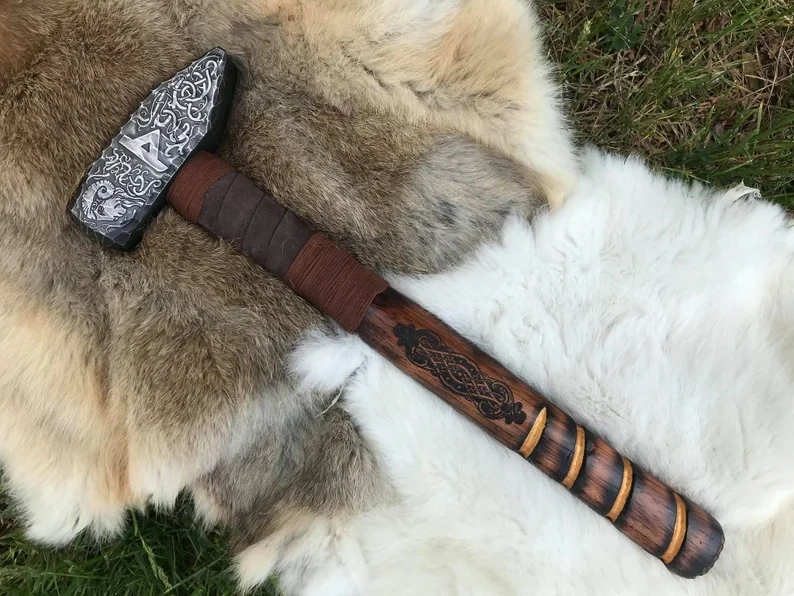 Viking Ram Mjolnir Hammer- Hand Engraved
