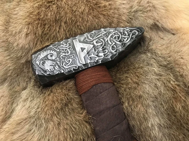 Viking Ram Mjolnir Hammer- Hand Engraved