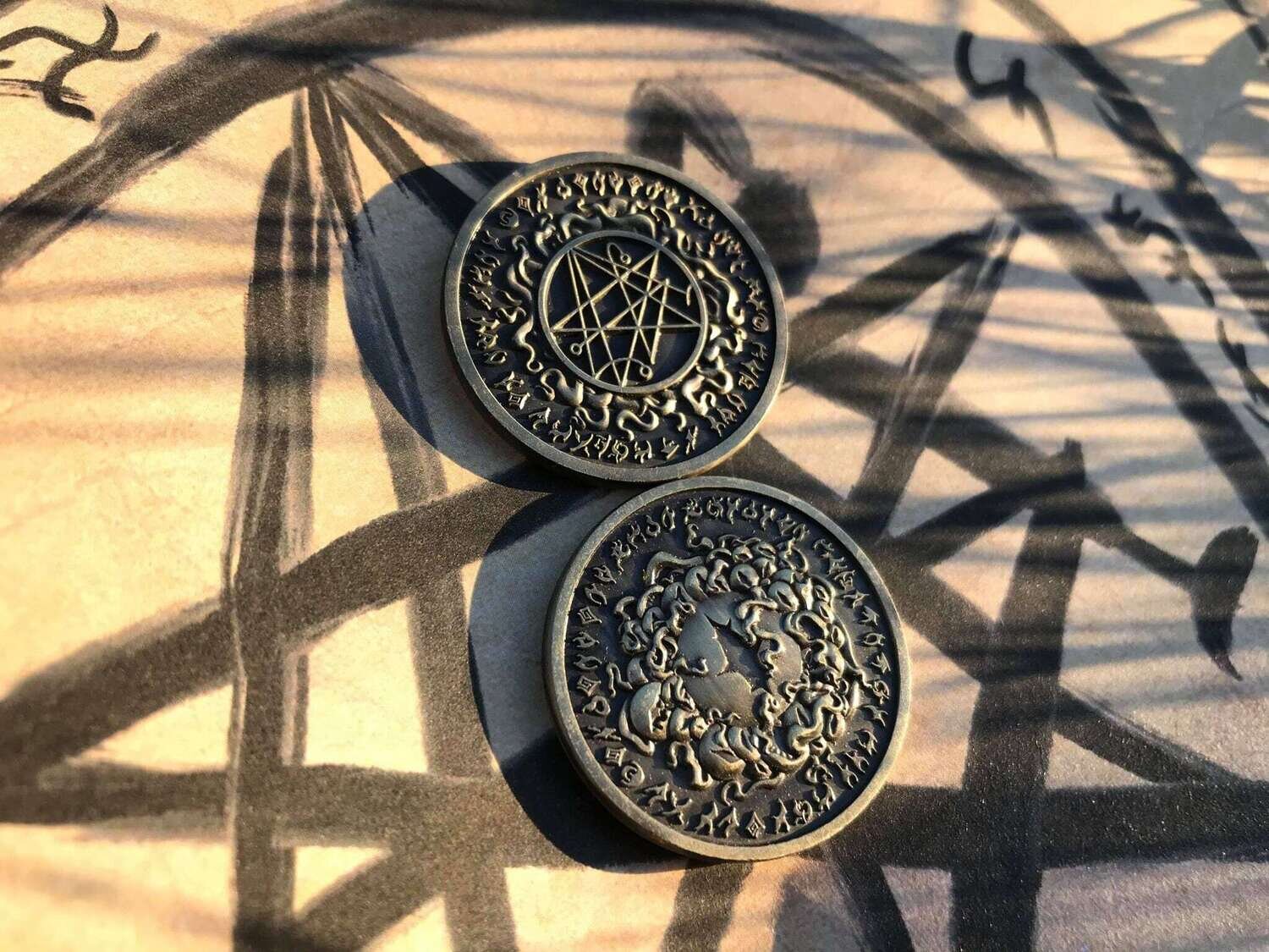 5 x Yog-Sothoth Lovecraft Inspired Coins Antiqued