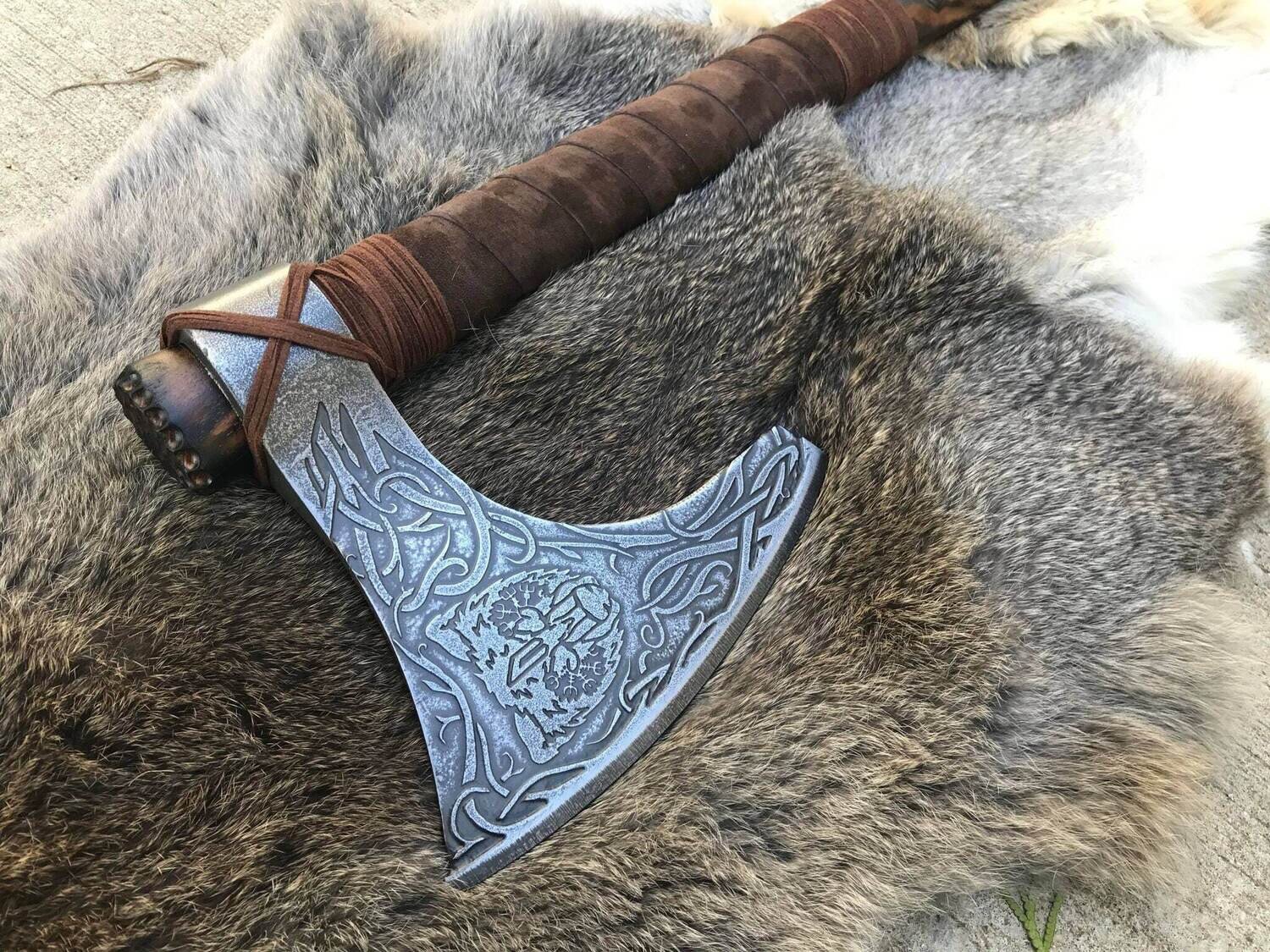 Bear Viking Hand Axe Engraved Modified Cold Steel