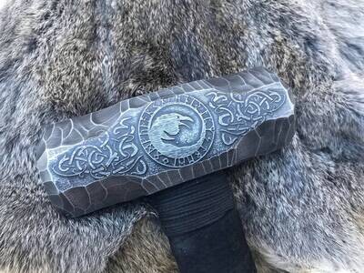 Large Viking Crow Berserker Hammer Hand Engraved Burned and Carved