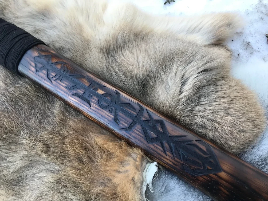 Large Viking Crow Berserker Hammer Hand Engraved Burned and Carved