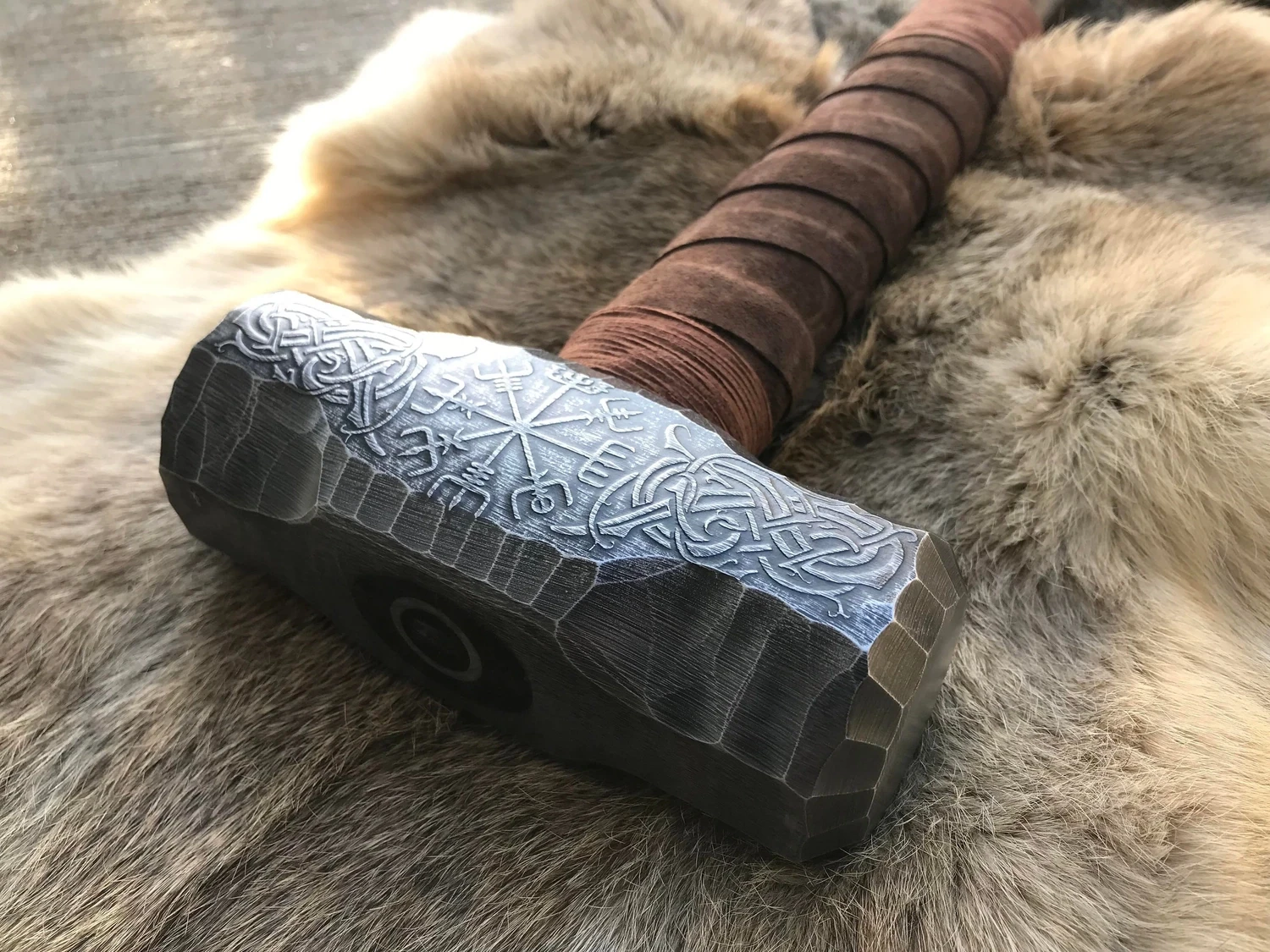 Large Viking Vegvisir Berserker Hammer Hand Engraved Burned and Carved
