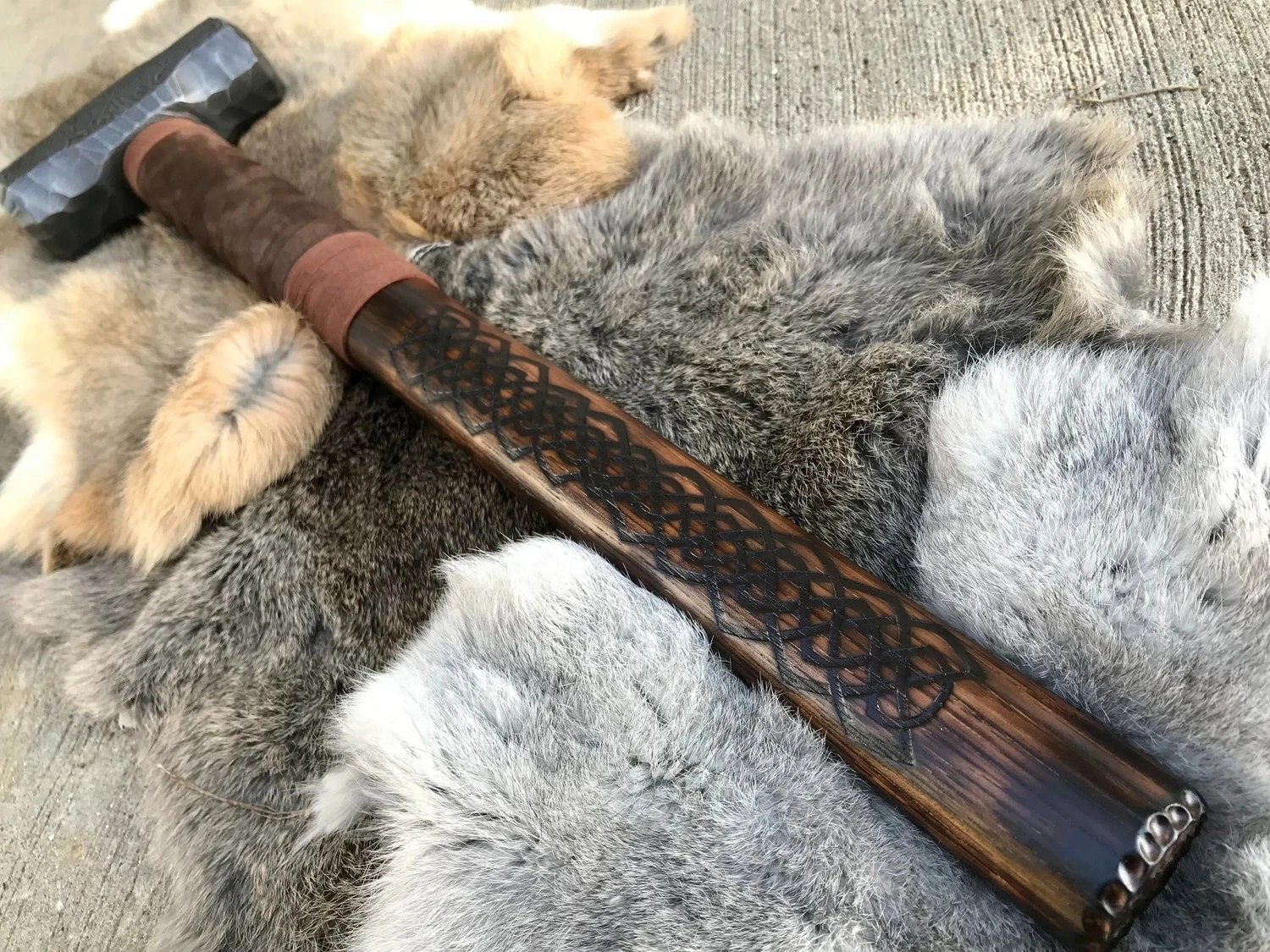 Large Viking Vegvisir Berserker Hammer Hand Engraved Burned and Carved