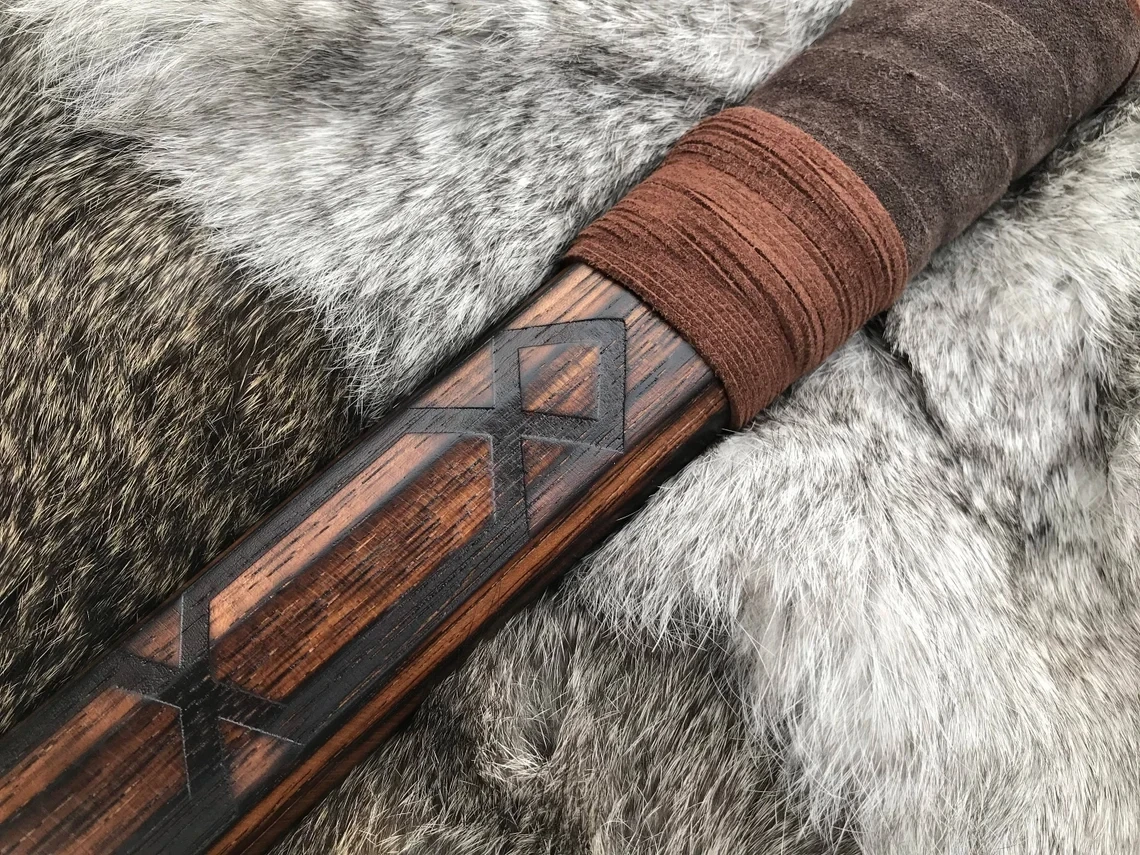 Large Viking Wolf Berserker Hammer Hand Engraved Burned and Carved Othala/Uruz Design