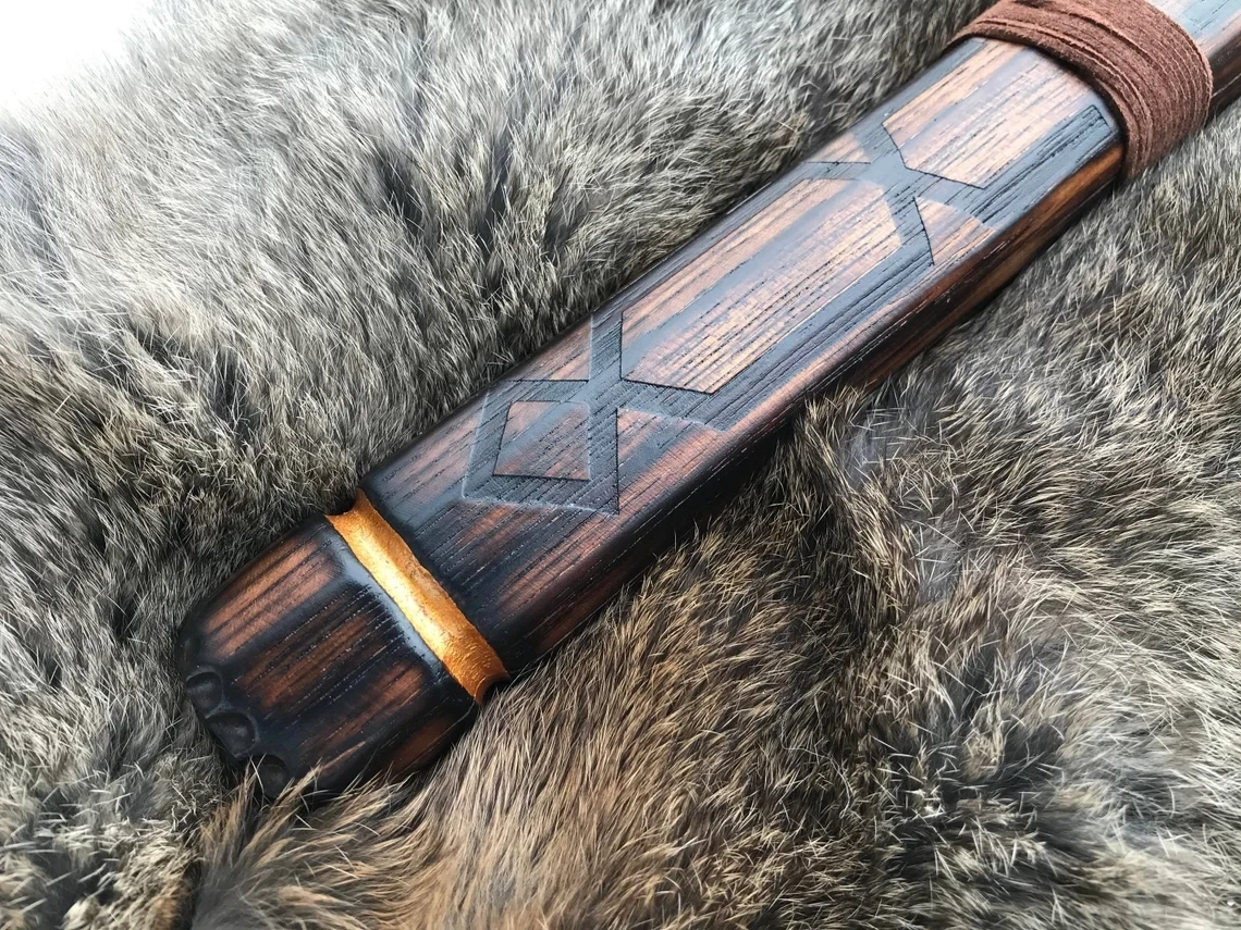 Large Viking Wolf Berserker Hammer Hand Engraved Burned and Carved Othala/Uruz Design