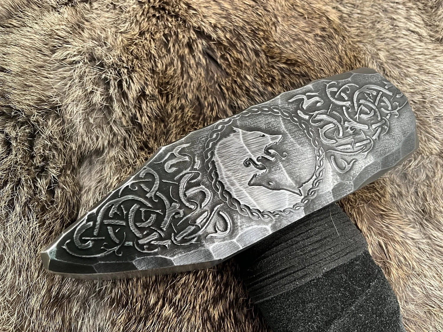 Viking Wolf Mjolnir Hammer- Hand Engraved